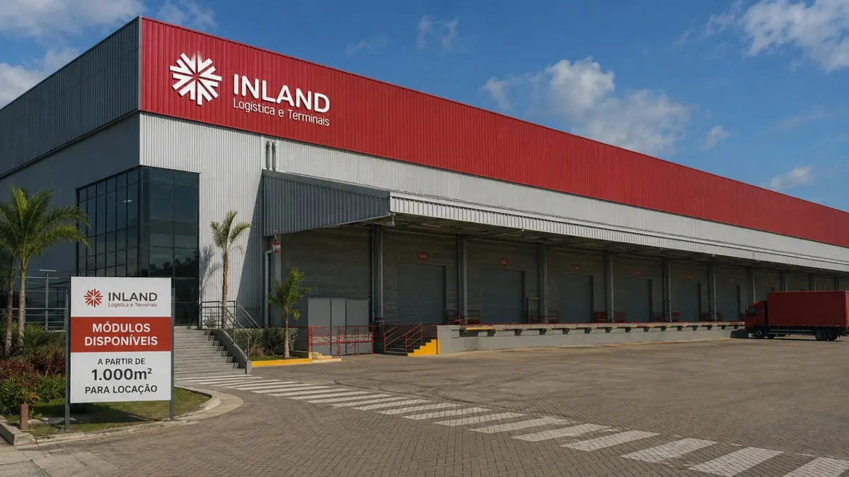 Galpão modular da Inland com docas niveladas e módulos disponíveis para locação